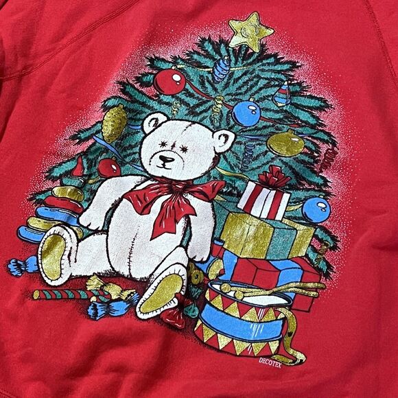Vtg 1980s Teddy Bear Ugly Christmas Sweater Contest Winner L Tree Red Toys USA - Picture 2 of 6